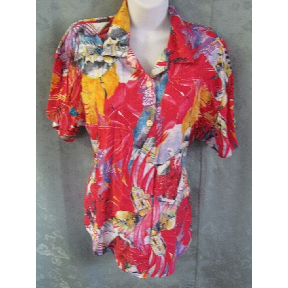 Vintage 80's Leger Size Medium Bright Print Shirt Slouch Shoulder Top